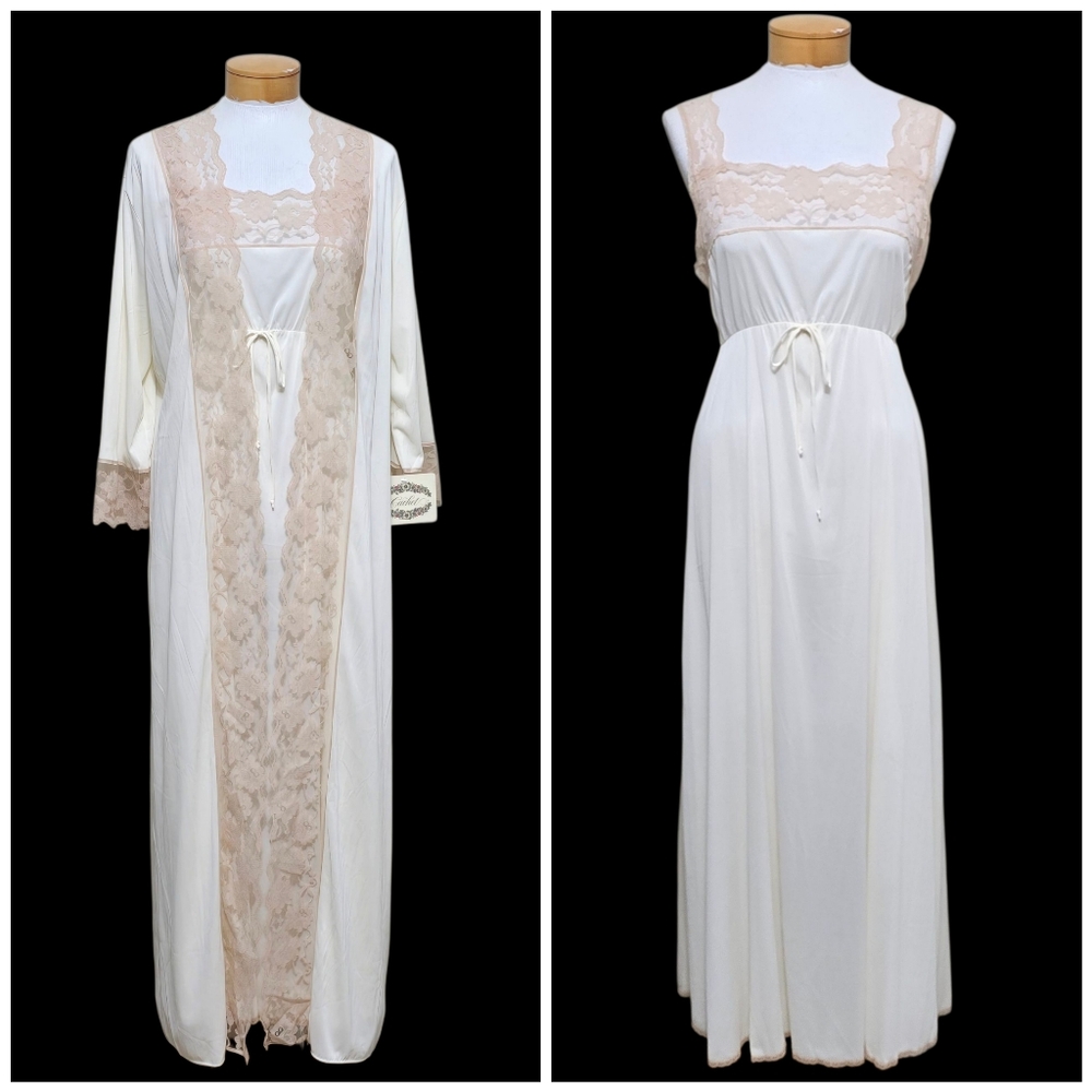 NWT Cachet Lingerie Gown & Robe Sz M Lace Maxi Bride Angel Fairy Cream Gift